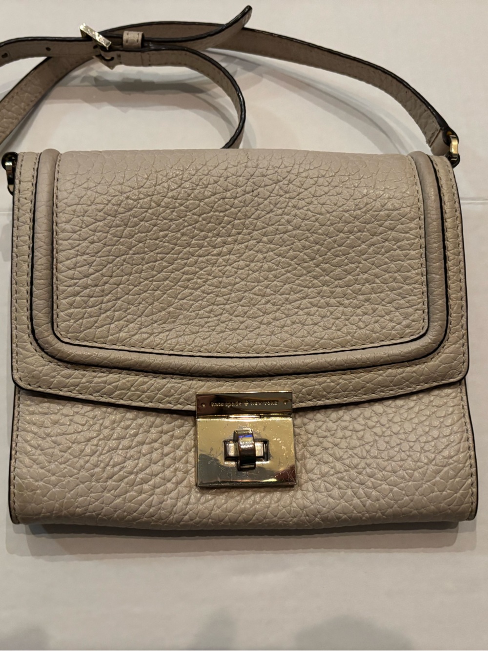 kate spade Pebbled Leather Crossbody in Light Taupe with Gold Hardware